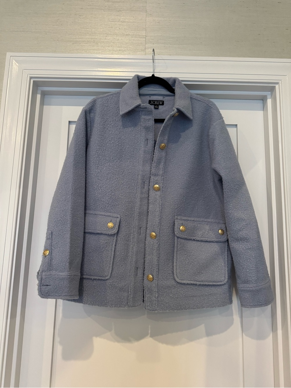 J. Crew Pale Blue Sherpa Button-Front Jacket
